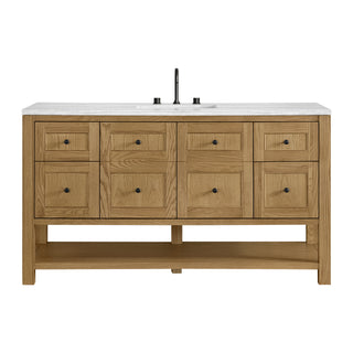60 Inch Breckenridge Freestanding Vanity in Light Natural Oak / Arctic Fall Top
