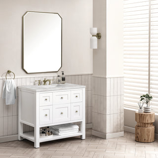 36 Inch Breckenridge Freestanding Vanity in Bright White / Victorian Silver Top