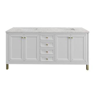 72 Inch Chicago Freestanding Vanity in Glossy White / Eternal Jasmine Pearl Top