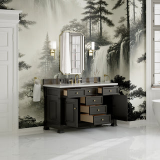 60 Inch Brookfield Freestanding Vanity in Black Onyx / White Zeus Top