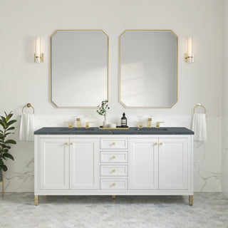 72 Inch Chicago Freestanding Vanity in Glossy White / Parisien Bleu Top