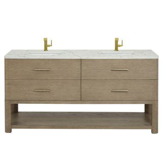72 Inch Lucian Freestanding Vanity in Pebble Oak / Victorian Silver Top