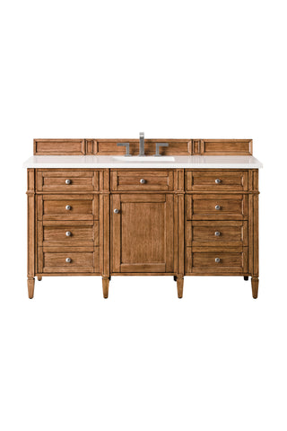 60 Inch Brittany Freestanding Vanity in Saddle Brown / White Zeus Top