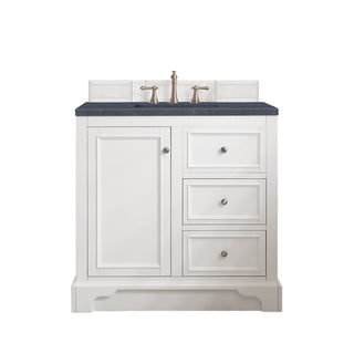 37.25 Inch De Soto Freestanding Vanity in Bright White / Charcoal Soapstone Top