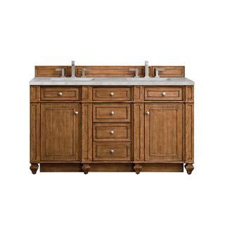 60 Inch Bristol Freestanding Vanity in Saddle Brown / Victorian Silver Top
