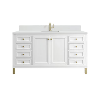 60 Inch Chicago Freestanding Vanity in Glossy White / White Zeus Top