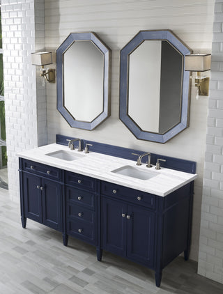 72 Inch Brittany Freestanding Vanity in Victory Blue / Arctic Fall Solid Surface Top