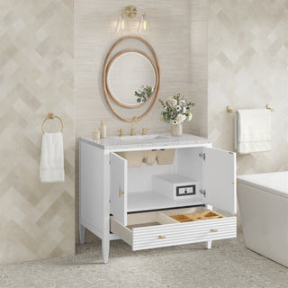 36 Inch Myrrin Freestanding Vanity in Bright White / Eternal Jasmine Pearl Top