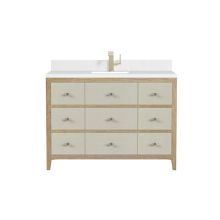48 Inch Celeste Freestanding Vanity in Sunwashed Oak with Embossed Shagreen Drawer Fronts / White Zeus Top