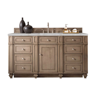 60 Inch Bristol Freestanding Vanity in Whitewashed Walnut / Victorian Silver Top