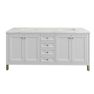 72 Inch Chicago Freestanding Vanity in Glossy White / Ethereal Noctis Top