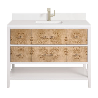 48 Inch Olena Freestanding Vanity in Polished White and Light Mappa Burl / White Zeus Top
