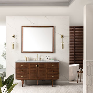 60 Inch Amberly Dual Mount Vanity in Mid-Century Walnut / Eternal Jasmine Pearl Top