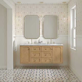 60 Inch Laurent Dual Mount Vanity in Light Natural Oak / Carrara White Top