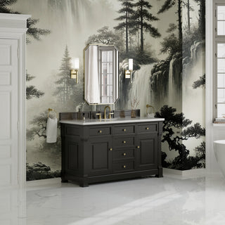 60 Inch Brookfield Freestanding Vanity in Black Onyx / White Zeus Top