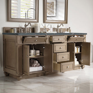 72 Inch Bristol Freestanding Vanity in Whitewashed Walnut / Parisien Bleu Top