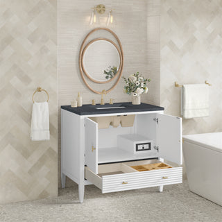 36 Inch Myrrin Freestanding Vanity in Bright White / Charcoal Soapstone Top