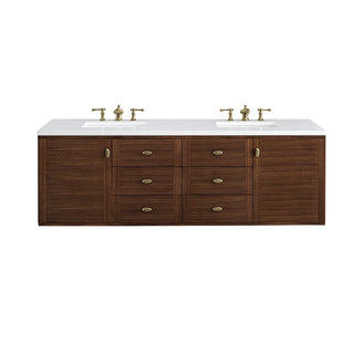 72 Inch Amberly Dual Mount Vanity in Mid-Century Walnut / White Zeus Top
