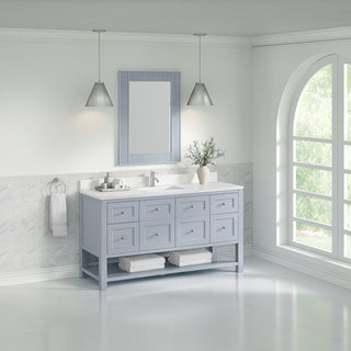 60 Inch Breckenridge Freestanding Vanity in Serenity Blue / White Zeus Top