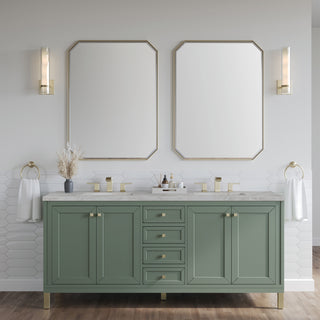 72 Inch Chicago Freestanding Vanity in Smokey Celadon / Victorian Silver Top