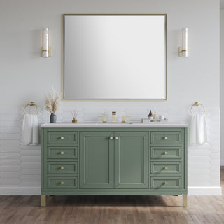 60 Inch Chicago Freestanding Vanity in Smokey Celadon / Arctic Fall Top