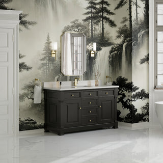60 Inch Brookfield Freestanding Vanity in Black Onyx / White Zeus Top
