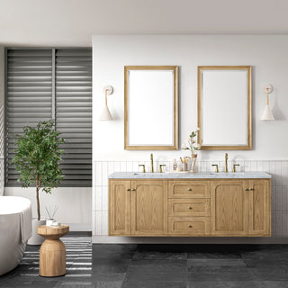 72 Inch Laurent Dual Mount Vanity in Light Natural Oak / Carrara White Top