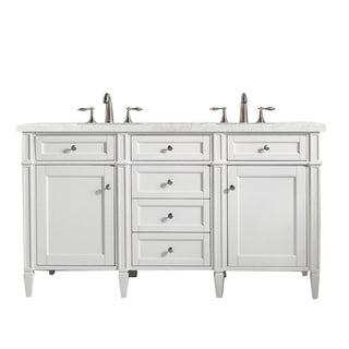 60 Inch Brittany Freestanding Vanity in Bright White / Eternal Jasmine Pearl Top