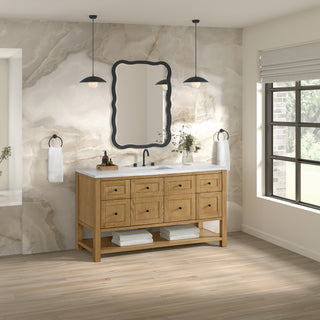 60 Inch Breckenridge Freestanding Vanity in Light Natural Oak / Arctic Fall Top