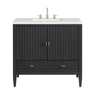 36 Inch Myrrin Freestanding Vanity in Carbon Oak / White Zeus Top