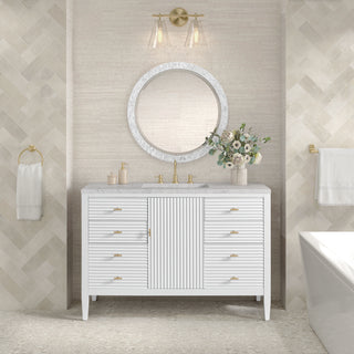 48 Inch Myrrin Freestanding Vanity in Bright White / Eternal Jasmine Pearl Top