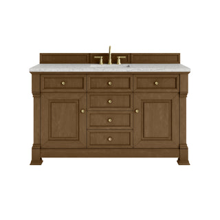 60 Inch Brookfield Freestanding Vanity in Honey Oak / Eternal Jasmine Pearl Top