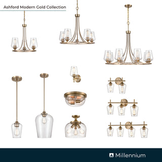 Ashford 3-Light Semi-Flush Ceiling Mount - Modern Gold