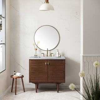 36 Inch Amberly Dual Mount Vanity in Mid-Century Walnut / Arctic Fall Top