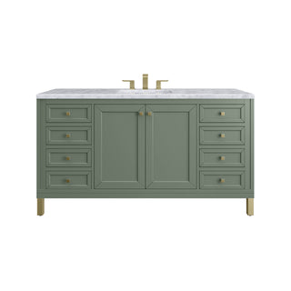 60 Inch Chicago Freestanding Vanity in Smokey Celadon / Carrara White Top