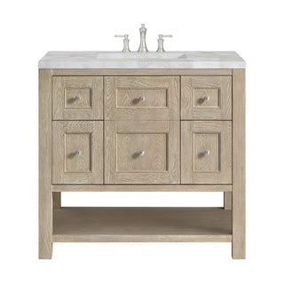 36 Inch Breckenridge Freestanding Vanity in Whitewashed Oak / Victorian Silver Top