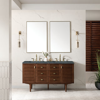 60 Inch Amberly Dual Mount Vanity in Mid-Century Walnut / Parisien Bleu Top