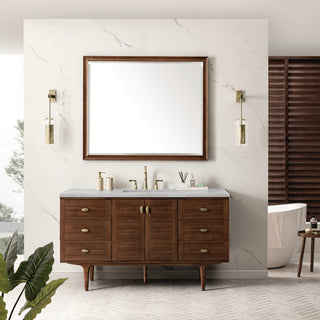 60 Inch Amberly Dual Mount Vanity in Mid-Century Walnut / Victorian Silver Top