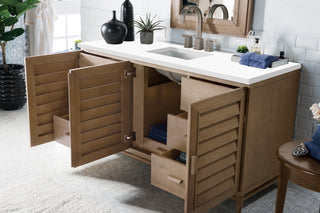60 Inch Portland Freestanding Vanity in Whitewashed Walnut / White Zeus Top