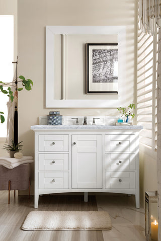 48 Inch Palisades Freestanding Vanity in Bright White / Carrara White Top