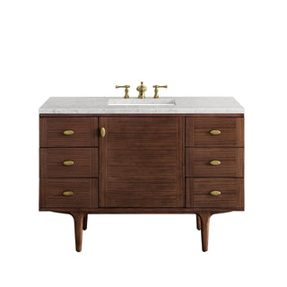 48 Inch Amberly Dual Mount Vanity in Mid-Century Walnut / Eternal Jasmine Pearl Top