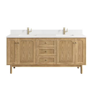 72 Inch Laurent Dual Mount Vanity in Light Natural Oak / White Zeus Top
