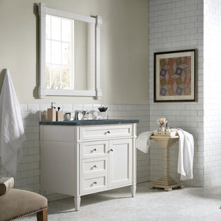 36 Inch Brittany Freestanding Vanity in Bright White / Parisien Bleu Top