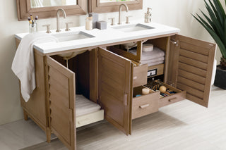 60 Inch Portland Freestanding Vanity in Whitewashed Walnut / White Zeus Top