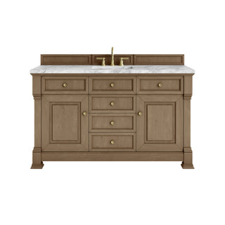 60 Inch Brookfield Freestanding Vanity in Pecan / Carrara White Top