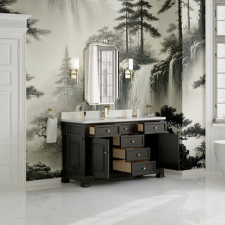 60 Inch Brookfield Freestanding Vanity in Black Onyx / White Zeus Top