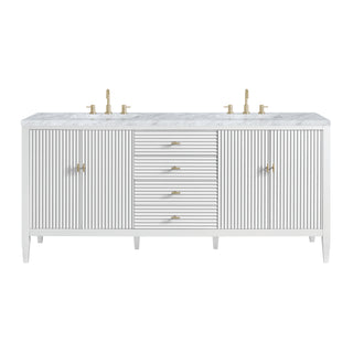 72 Inch Myrrin Freestanding Vanity in Bright White / Carrara White Top