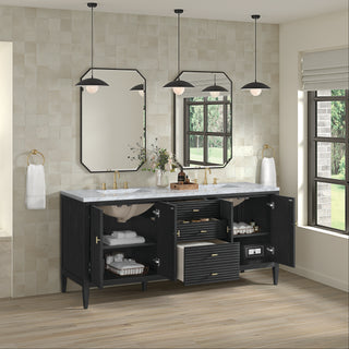72 Inch Myrrin Freestanding Vanity in Carbon Oak / Carrara White Top
