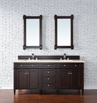 72 Inch Brittany Freestanding Vanity in Burnished Mahogany / Eternal Marfil Top