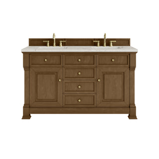 60 Inch Brookfield Freestanding Vanity in Honey Oak / Victorian Silver Top